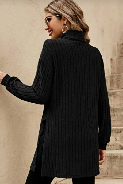 ESSFASIHON Fitilli Model Boğazlı İki Taraf Yırtmaçlı Triko Elbise