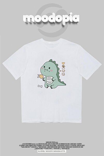 Moodopia Μπλουζάκι με στάμπα Dinosaur White Oversize