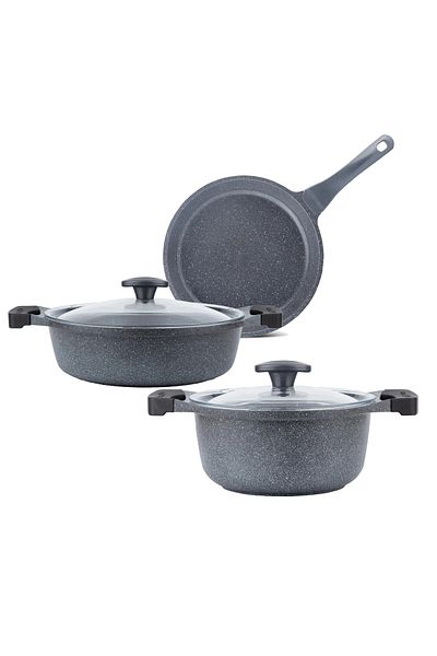 ThermoAD Graneu Glass Lid Cast Iron 5 Piece Pot-pan Set