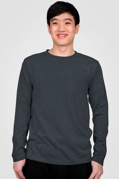 ROCKANDROLL Düz 2 Siyah, 1 Antrasit Uzun Kollu Bisiklet Yaka Erkek Penye T-shirt 3'lü Eko Paket