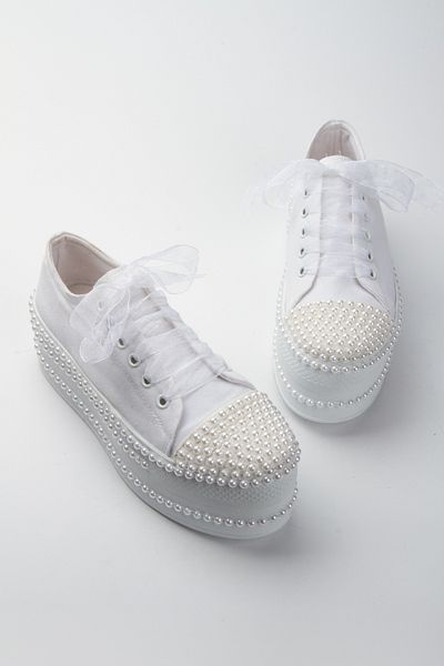 LULO Women's New Season Stylish Style Linen Loose Pearl Embroidered 6 cm Wedge Sole Wedding Dress Shoes