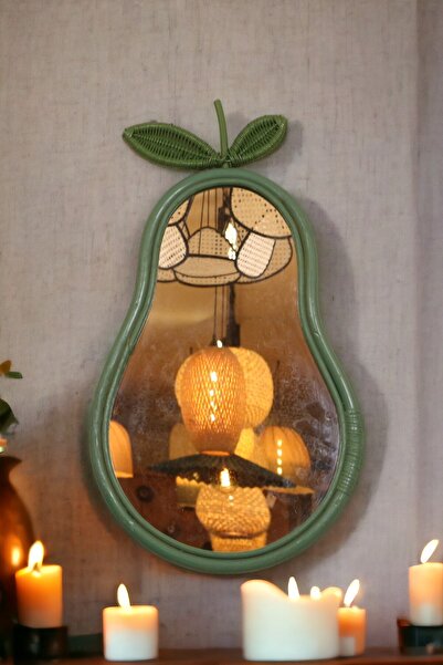 oceanpoint Rattan Duvar Aynası Yeşil Özel Yapım Koridor Duvar Salon Mutfak Ba...