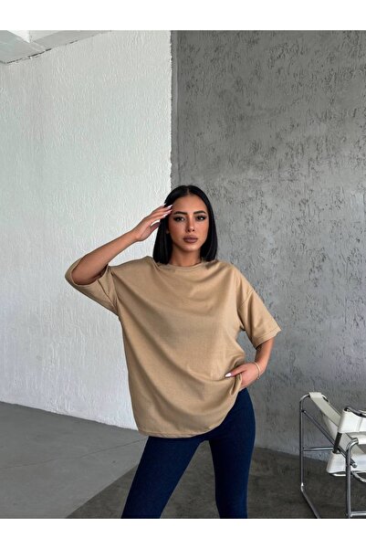 Buteks Jacquard New Beige Unisex Oversize Crew Deck Bumbac Loose Boyfriend Ba...