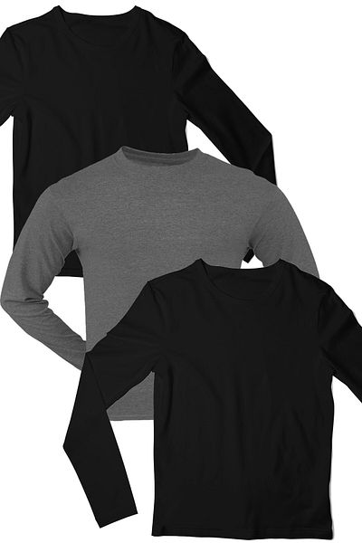ROCKANDROLL Plain 2 Black, 1 Anthracite Long Sleeve Crew Neck Men's Combed Cotton T-Shirt 3 Pack Eco Pack