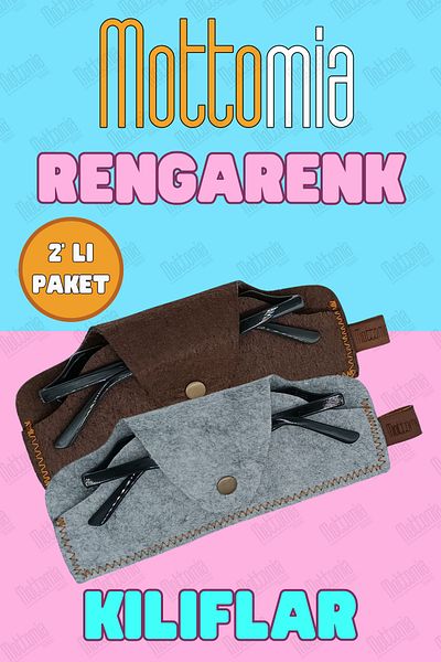 mottomia Double 2 Colors Dark Brown and Light Gray Felt 100% Handmade Sun and Reading Glasses Case
