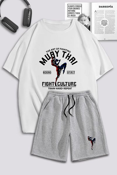 macklin Unisex Γυναικείες ανδρικές φόρμες Muay Thai Fight Culture με στάμπα oversize μπλουζάκι και σορτς