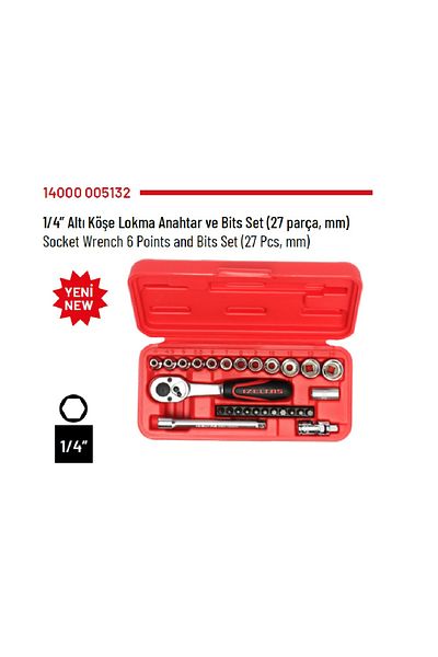 İzeltaş Izeltaş 1/4” Six Corner Socket Wrench and Bits Set (27 pieces, mm) - 14000005132