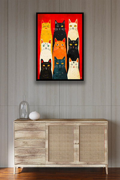Nod Pictură elegantă de pisici din lemn - Model de ilustrație pentru decorarea casei pentru sufragerie, hol și birou
