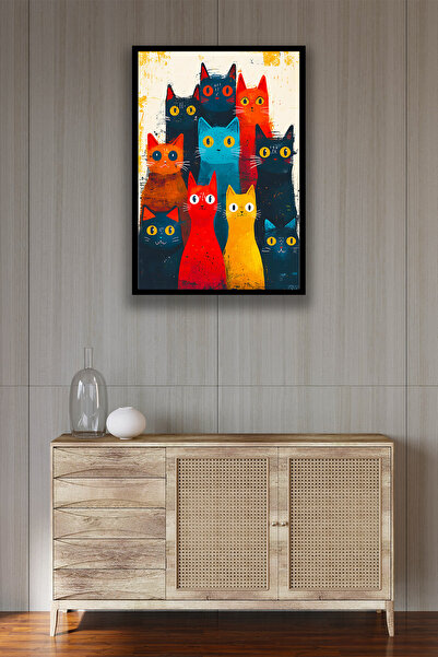 Nod Cat Picture Illustration Stylish Wooden Tabletop Model, Aesthetic, Living...