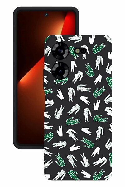 TECNO حافظة سيليكون سوداء اللون مطبوعة وحماية للكاميرا من Pova 5