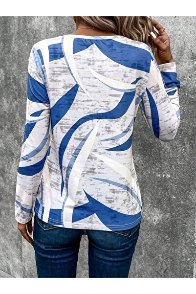 Moka Shopin Graphic Printed Women's Single Jersey Blouse - Long Sleeve, Crew Neck