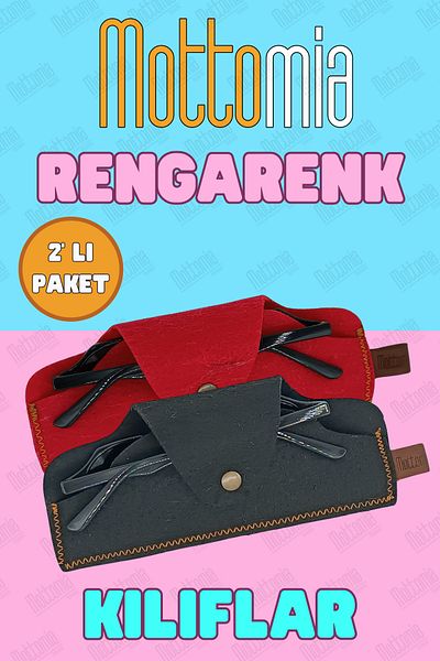 mottomia Double 2 Colors Black and Red Felt 100% Handmade Sun and Reading Glasses Case