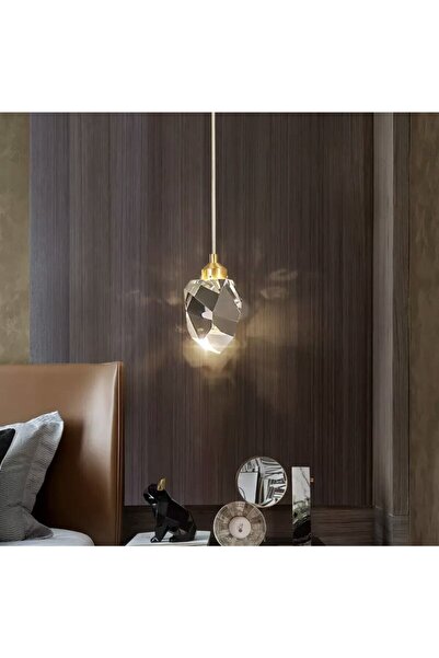 burenze Modern Luxury Kristalize Cam Tekli Sarkıt Led Avize Gold Sarı