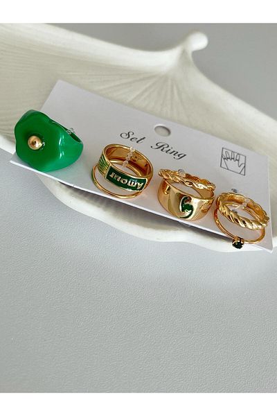 Rachel Gold-Green 7-Piece Ring Set-Standard Size