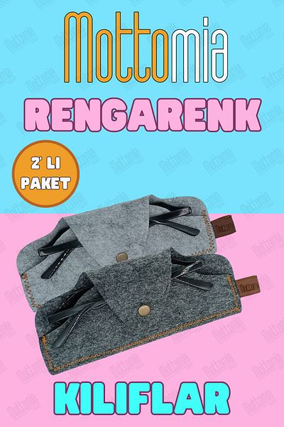 mottomia Double 2 Colors Light Gray and Dark Gray Felt 100% Handmade Sun and Reading Glasses Case