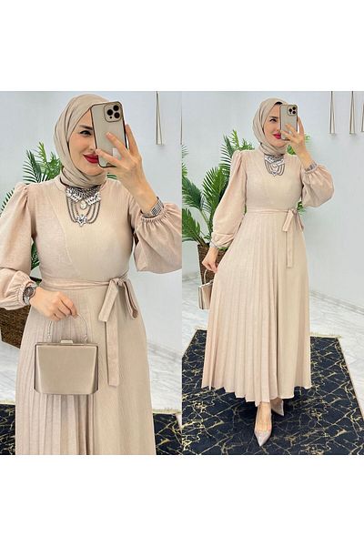 FIRSTESLEM Linen Ayrobin and Wrap Pleated Dress