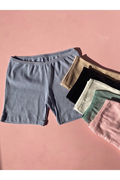 LEYNA BUTİK شورت نسائي قطن ليكرا مكون من 6 قطع (وردي-أسود-تان-إكرو-أخضر-أزرق)