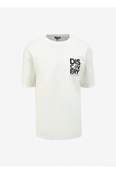 Discovery Expedition Beyaz Erkek Bisiklet Yaka Loose Fit Baskılı T-Shirt D4SM...