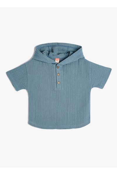 Koton Blue Men's Shirt 4SMB60009TW-Y