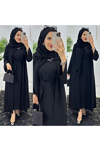 FIRSTESLEM Premium Dubai Crepe Fabric Inner Dress and Outer Cap Double Women'...
