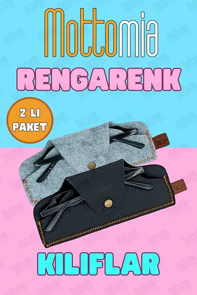 mottomia Two Pieces of 2 Colors Black and Light Gray Felt 100% Handmade Sun and Reading Glasses Case