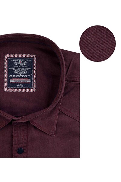 marufshop Men's Large Size 118-191 Long Sleeve Denim Shirt Suitable for Weight Interval Burgundy