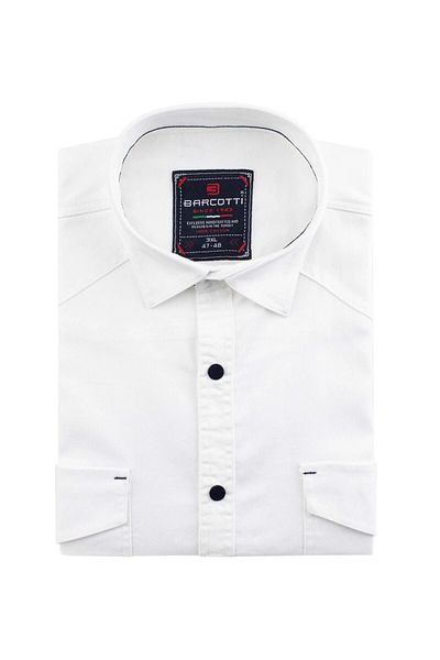 marufshop Men's Large Size 118-191 Long Sleeve Jeans Shirt Suitable for Weight Interval White