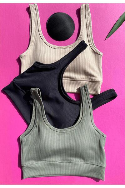 VicTroy Camisole 3-Piece Black, Cream and Green Women's Bustier with Removable and Attachable Pads