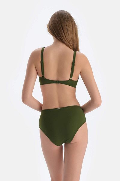 Dagi Khakifarbene Bikinihose mit hoher Taille und Tülldetails