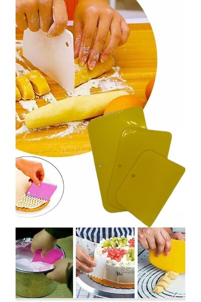 AUTO-BULLS SARI 3LÜ SET PLASTİK SPATULA PASTA  SIVAMA HAMUR KESİCİ VE KAZIYIC...