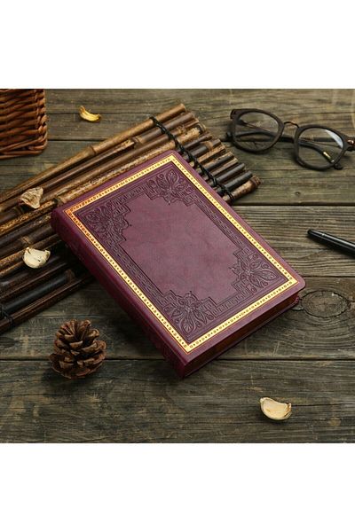 Victoria's Journals دفتر ملاحظات قديم مقاس 14x20 بني فاتح مخطط