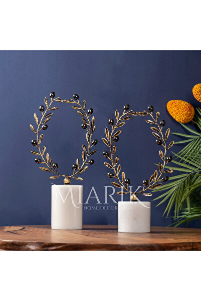 MIARIK DESIGN & DEKORASYON DEKORATIF MERMER KAİDELİ ZEYTIN DALI 2 LI DEKORATI...
