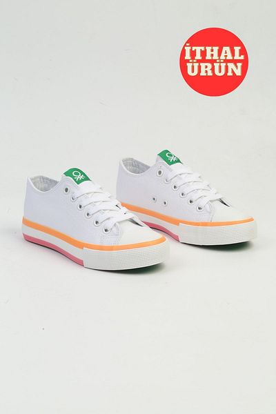 Benetton ®   ΕΙΣΑΓΩΓΗ Λευκό Πορτοκαλί Γυναικεία Αθλητικά Παπούτσια BNI-10031