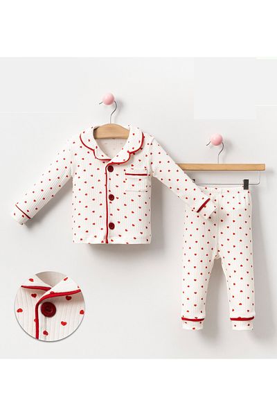 ENİA BABY Baby Girl Heart Patterned Pajama Set