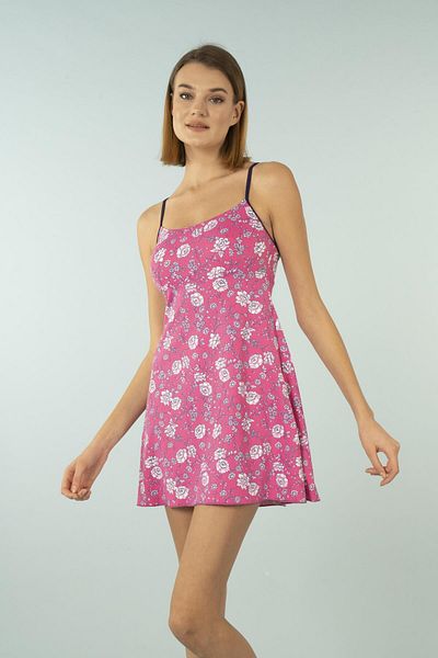 Estiva Thin Strap Dress Swimsuit - Pink Flower