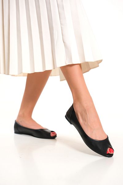 Deripabuc Genuine Leather Black Women's Leather Ballerinas Dp58-6070