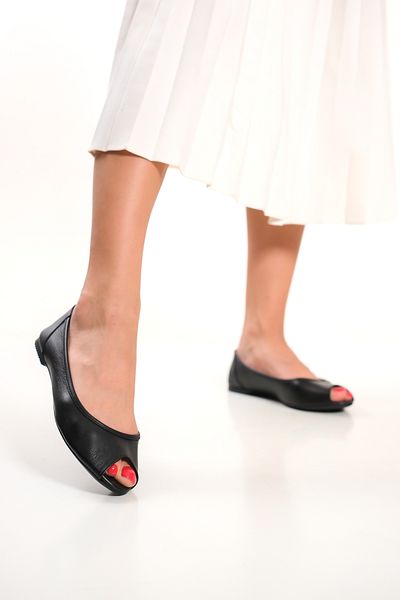 Deripabuc Genuine Leather Black Women's Leather Ballerinas Dp58-6070