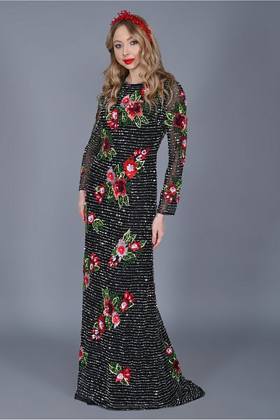 GATSBYLADY LONDON PETUNIA - HAND EMBROIDERED, Rhinestone and Scale Detailed DRESS