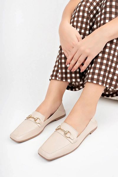 Deripabuc Genuine Leather Beige Women's Leather Loafer Dp58-7003