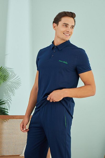 Sevim Set pijamale cu mânecă scurtă pentru bărbați, albastru bleumarin C8T7N49