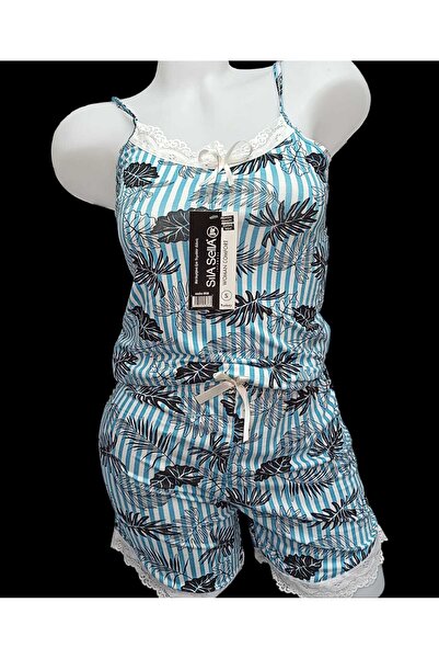 sıla sella Leaf Patterned Lace Embroidered Shorts Top and Bottom Set