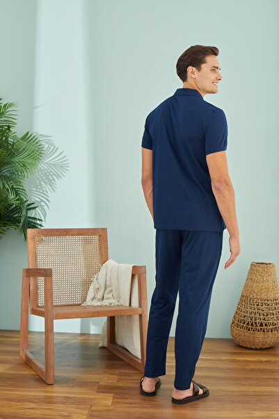 Sevim Чоловічий короткий рукав темно-синій піжамний комплект C8T7N49