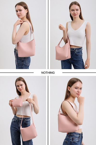 NOTHING Geantă de machiaj din piele pudrată pentru femei, cu design în 3 etape, geantă de mână, umăr și crossbody cu curea reglabilă