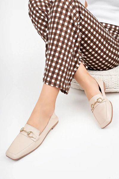 Deripabuc Genuine Leather Beige Women's Leather Loafer Dp58-7003