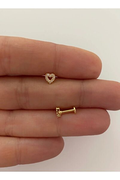 DRAGONTATTOO 316L Cerrahi Çelik Altın Sarısı Labret Zirkon Kalp Tragus Helix ...
