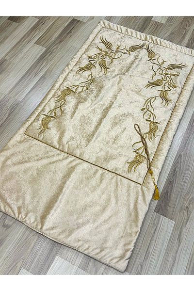 AYHANHOME Glazed Processing Prayer Rug with Rosary Bridal Groom Bundle Gift Dowry Holder