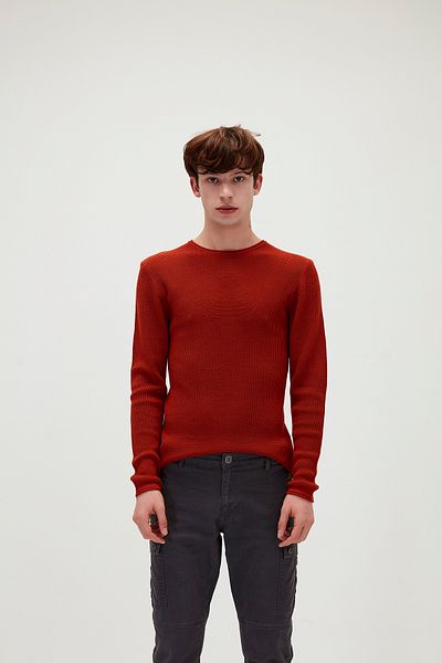 Bad Bear Dapple Knit Brick Red Crew Neck Men's Knitwear Sweater