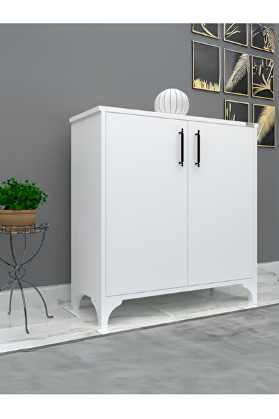 Buzkan Mobilya %100 MDF 2 Kapaklı Küp Üstü Beyaz Ayakkabılık