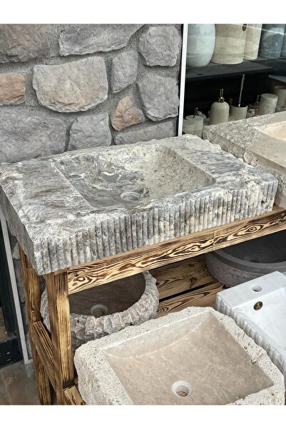 Polen Stone Doğal Taş Silver Traverten Doğal Taş Patlatma / Kaya Model Lavabo