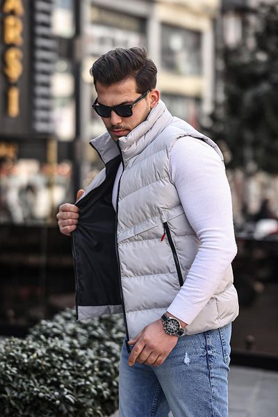 ByTrend Style Combination Long Zipper Pocket Cross Puffer Vest PLDP 2923